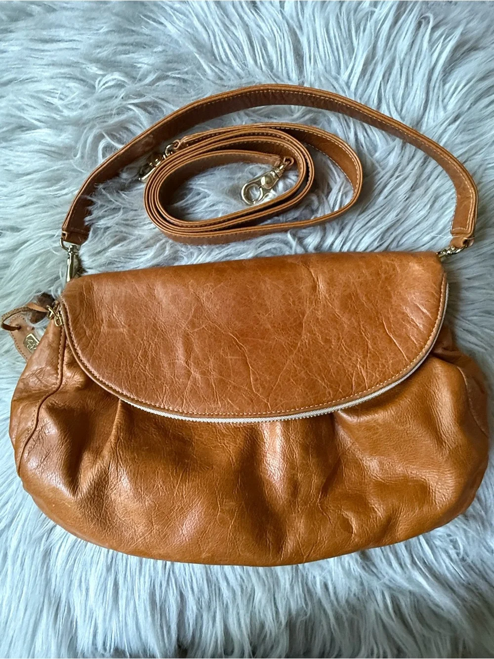 Zina Eva Cognac Leather Hobo Shoulder Bag